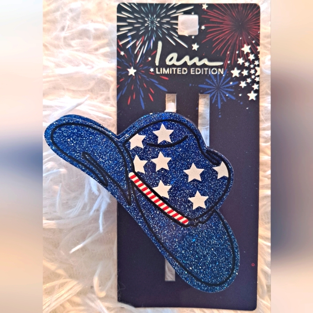 NWT I Am LIMITED EDITION Patriotic Labor Day Hair Accessories Cowboy Claw Clip